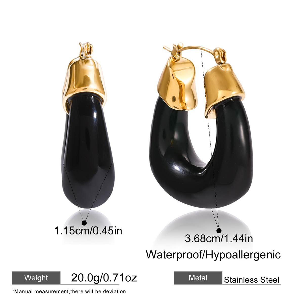 Chunky Resin Hoop Earrings for Women - 18K Gold Plated Modern Minimalist Statement