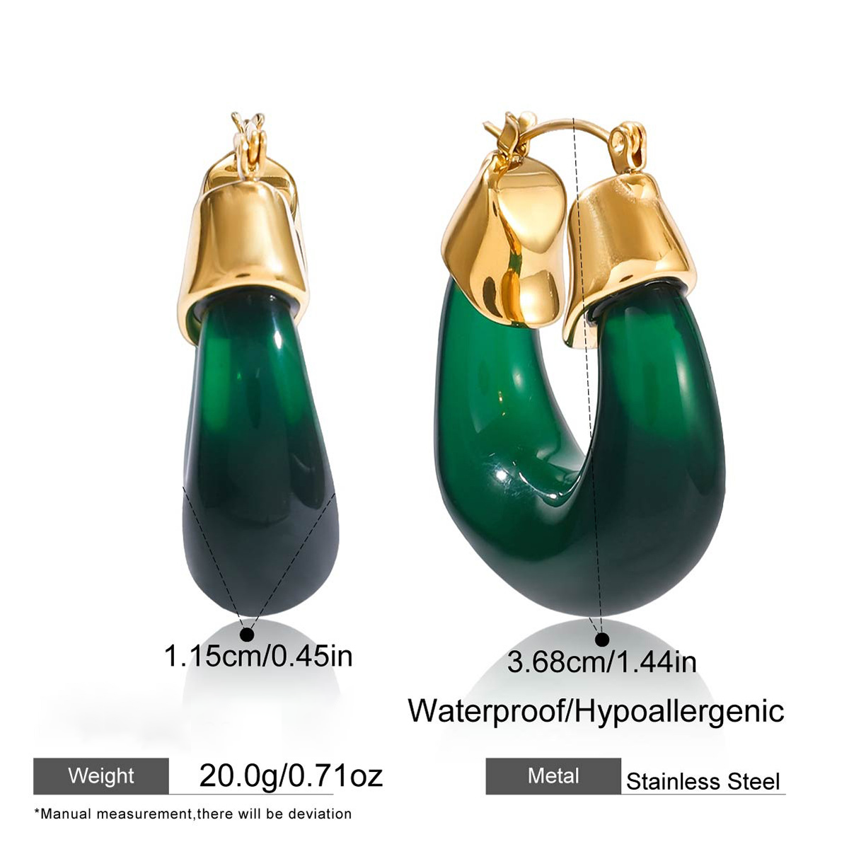 Chunky Resin Hoop Earrings for Women - 18K Gold Plated Modern Minimalist Statement