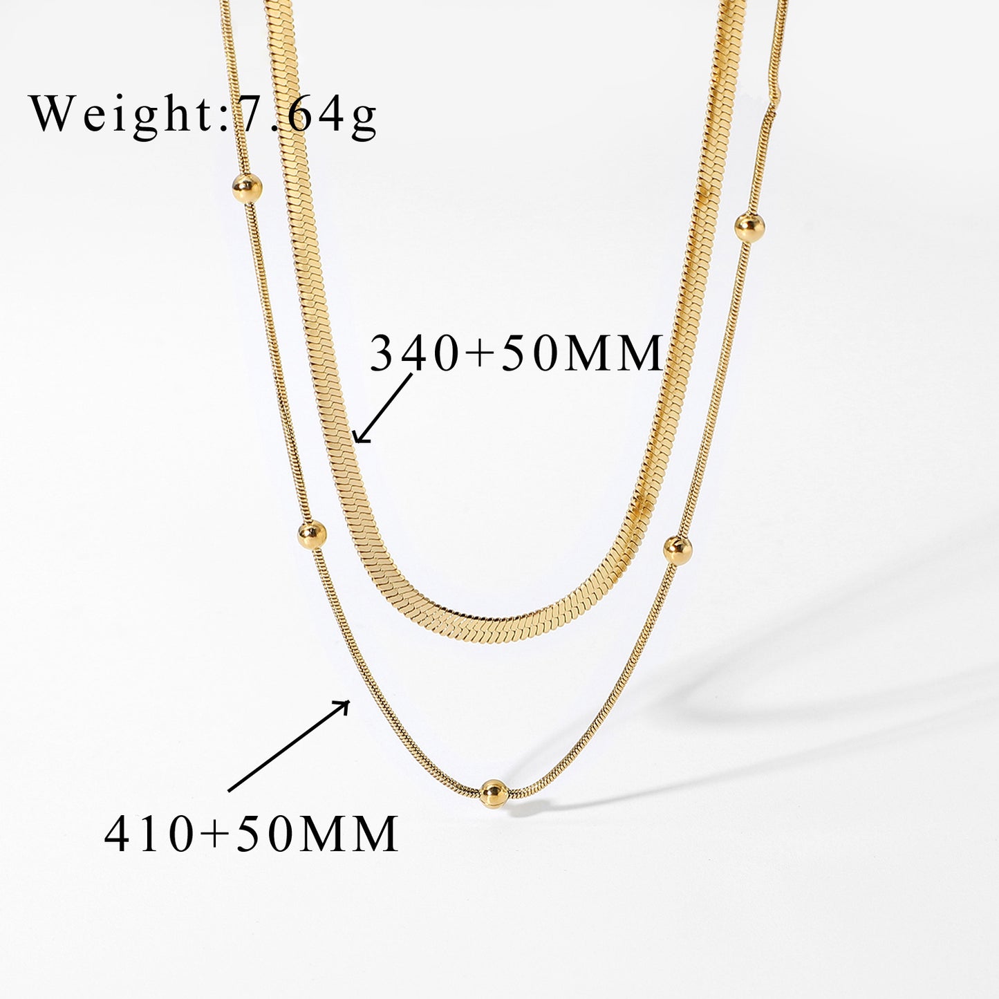 Adjustable Bead Choker Necklace - 14K Gold Plated Layered Chain for Daily Fashion