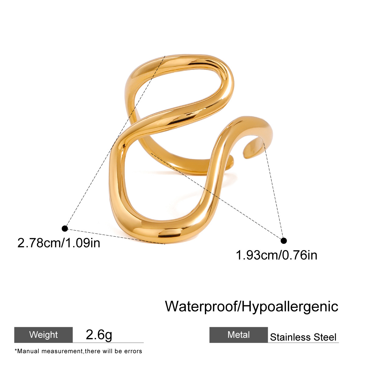 Liquid Metal Adjustable Open Ring - Sculptural Stainless Steel Statement Band