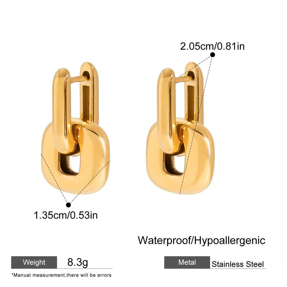 Two-Tone Stainless Steel Stud Earrings - Luxury Minimalist Color Block Design