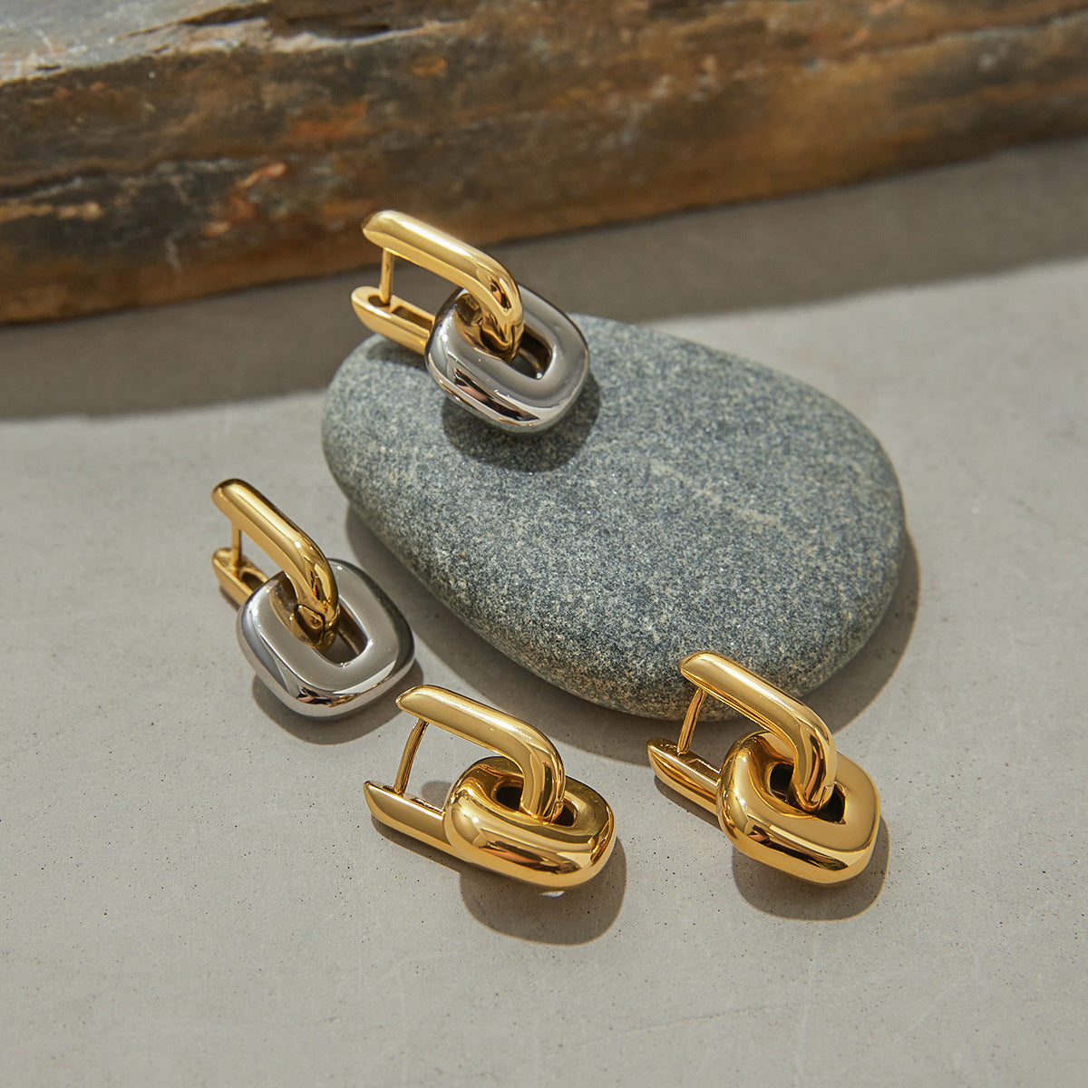 Two-Tone Stainless Steel Stud Earrings - Luxury Minimalist Color Block Design