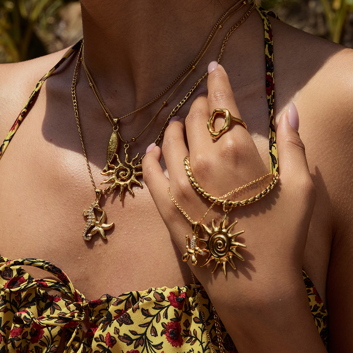 Delicate Layered Necklace Set - Gold Plated Vacation Jewelry for Everyday Elegance