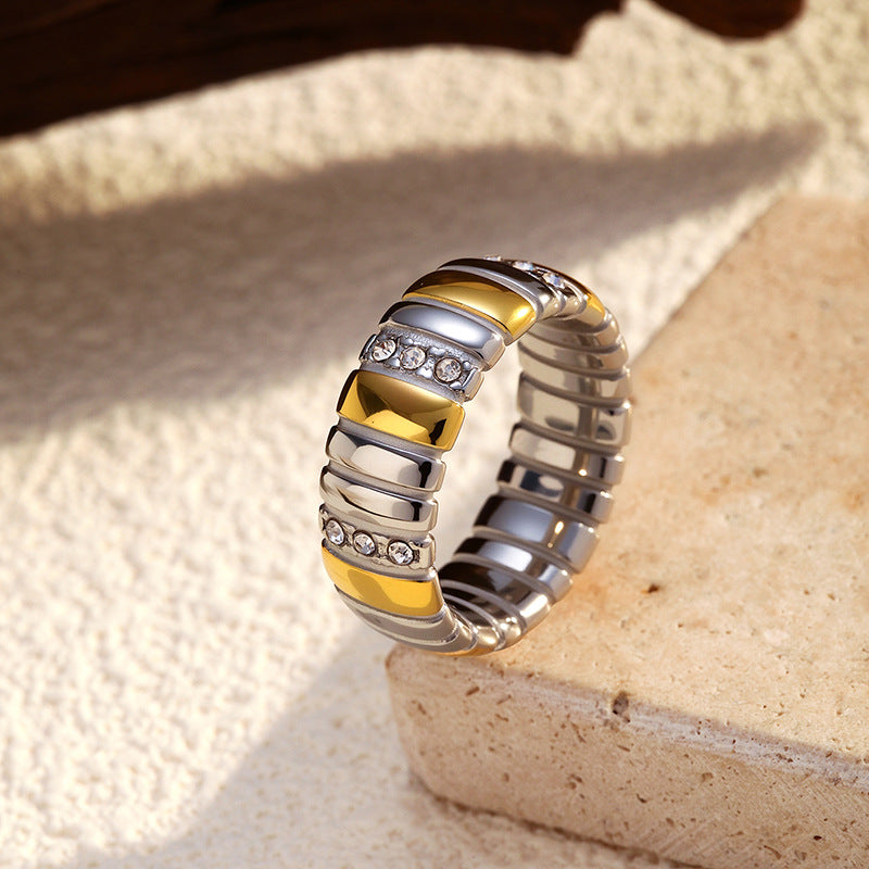 Geometric Punk Ring for Men & Women - 18K Gold Plated Stainless Steel Edgy Band