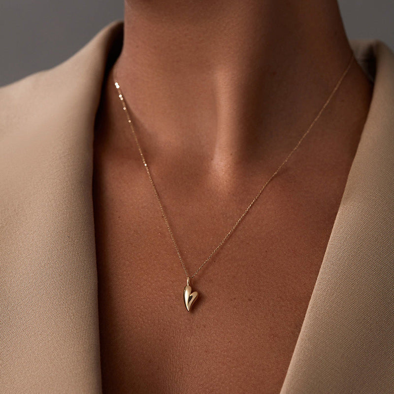Heart Necklace - Minimalist Dainty Sterling Silver Pendant for Everyday Stacking