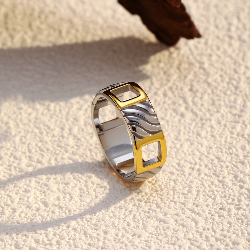Geometric Punk Ring for Men & Women - 18K Gold Plated Stainless Steel Edgy Band