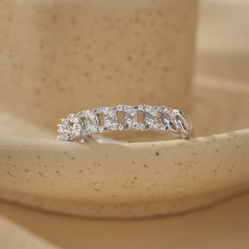 Twisted Full Pavé CZ Eternity Ring - Adjustable Open Ring in Sterling Silver