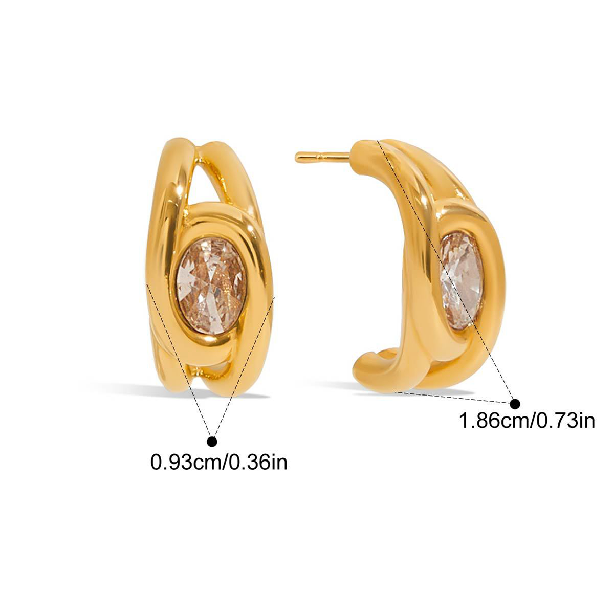 18K Gold Plated Zirconia Hoop Earrings for Women - Fadeproof Stainless Steel Classic Studs