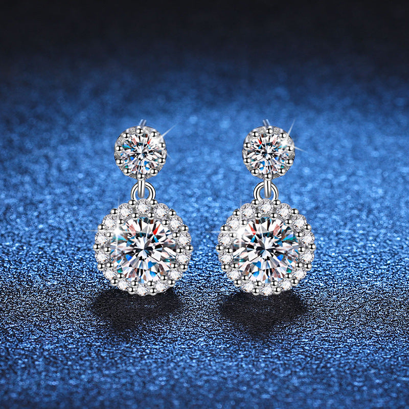 Round Halo Moissanite Stud Earrings - 1CT D Color Sterling Silver Earrings for Women