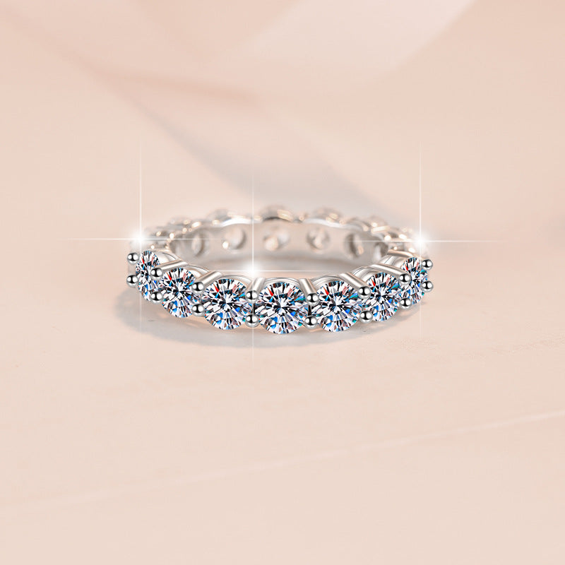 4mm Cuban Link Moissanite Eternity Ring - Full Pavé Sterling Silver Statement Rin