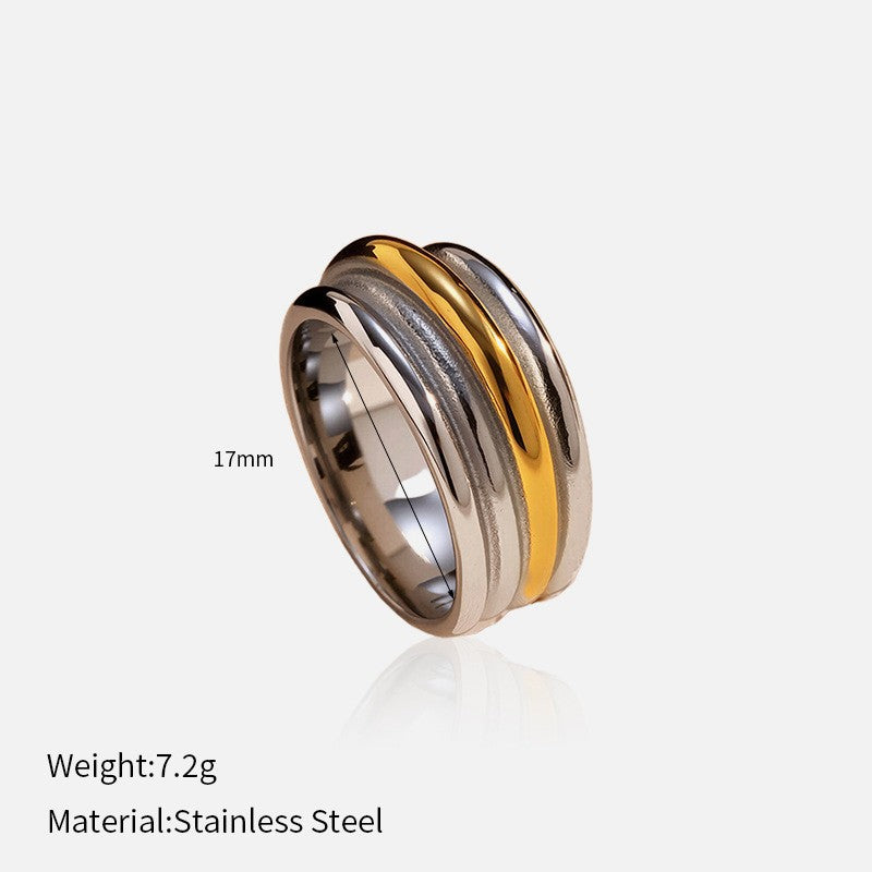 Geometric Punk Ring for Men & Women - 18K Gold Plated Stainless Steel Edgy Band