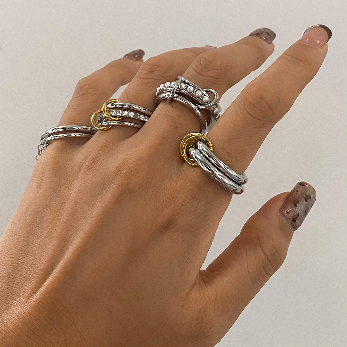 Layered Pearl Ring with Geometric Band - Luxurious Gold/Silver Plated Stainless Steel Stackable Ring