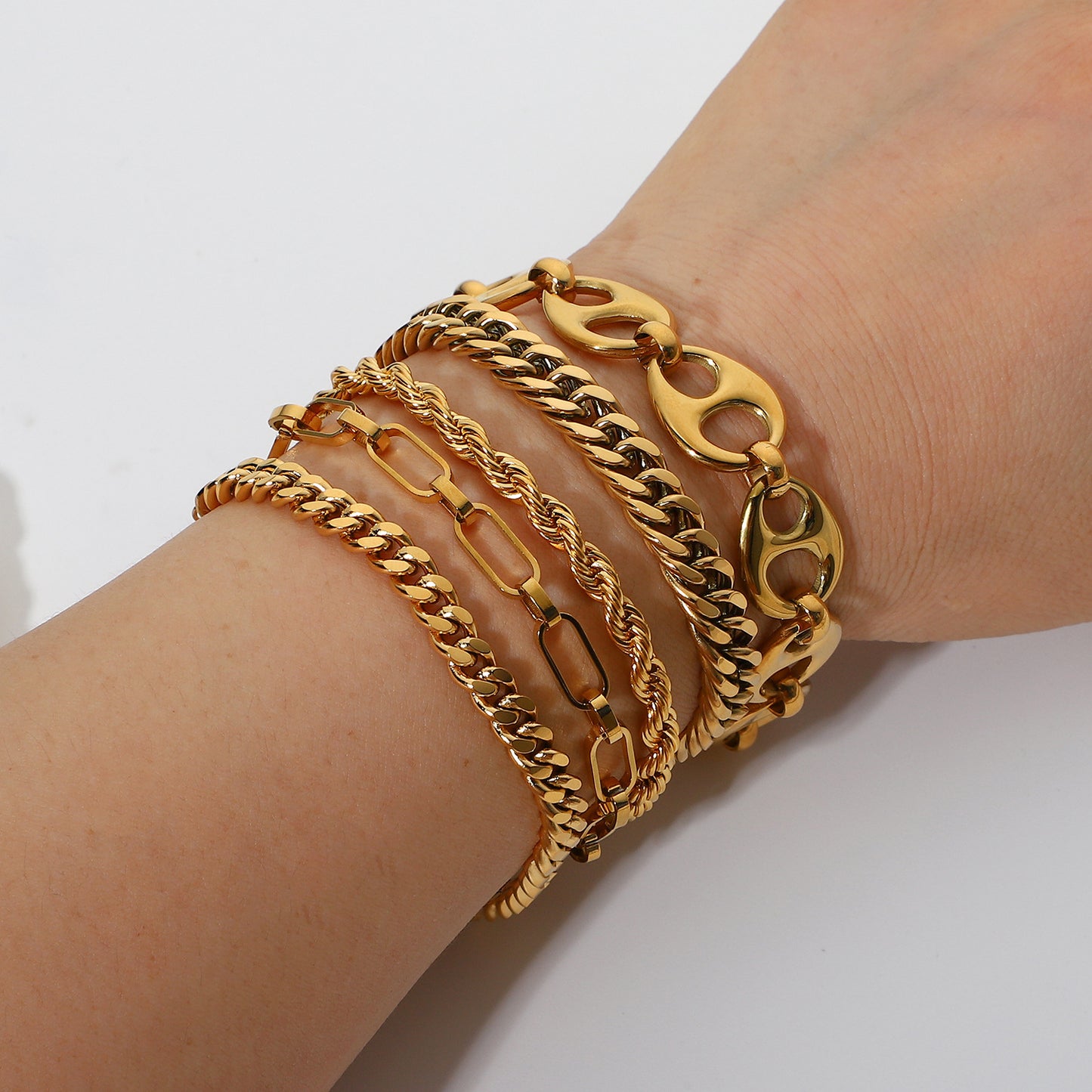 Miami Cuban Chain Bracelet - Flat Snake Link 18K Gold Plated, Adjustable Layering Bracelet for Women & Men