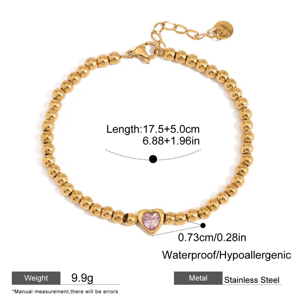 Dainty Heart Bracelet with Cubic Zirconia - Tarnish-Free Titanium Steel Chain, Minimalist Stacking Jewelry Gift for Her