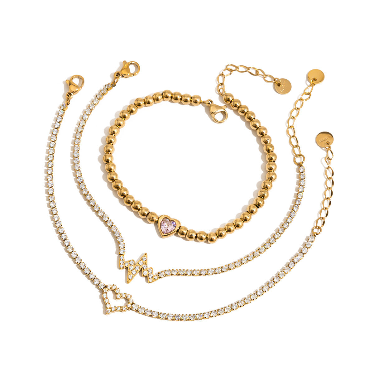 Dainty Heart Bracelet with Cubic Zirconia - Tarnish-Free Titanium Steel Chain, Minimalist Stacking Jewelry Gift for Her