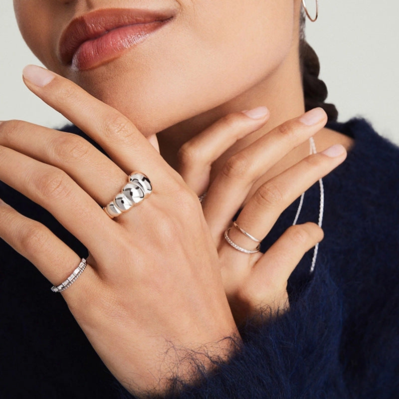 Geometric Dome Ring - S925 Sterling Silver Statement Ring in 18k Gold/White Gold