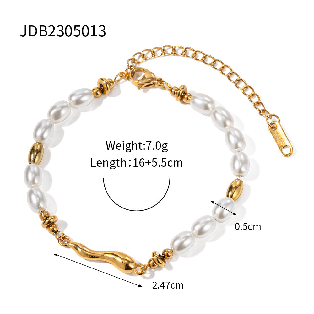 Dainty Pearl Bracelet with Stainless Steel Chain - Tarnish-Free Stacking Bracelet for Women, Minimalist Luxury Jewelry