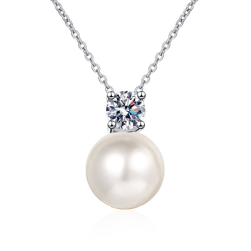 Moissanite and Pearl Y-Necklace - 0.3CT D Color with Sterling Silver Chain | Korean Minimalist