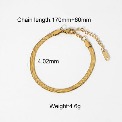 Miami Cuban Chain Bracelet - Flat Snake Link 18K Gold Plated, Adjustable Layering Bracelet for Women & Men