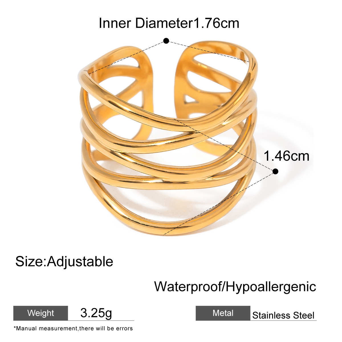 18K Gold Stainless Steel Geometric Statement Ring – Titanium Fashion Band