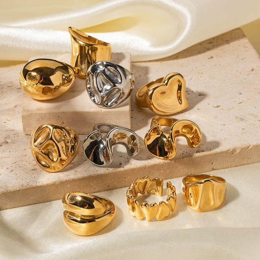 Geometric Statement Ring in 18k Gold Plated Stainless Steel - Bold Luxurious Cocktail Ring