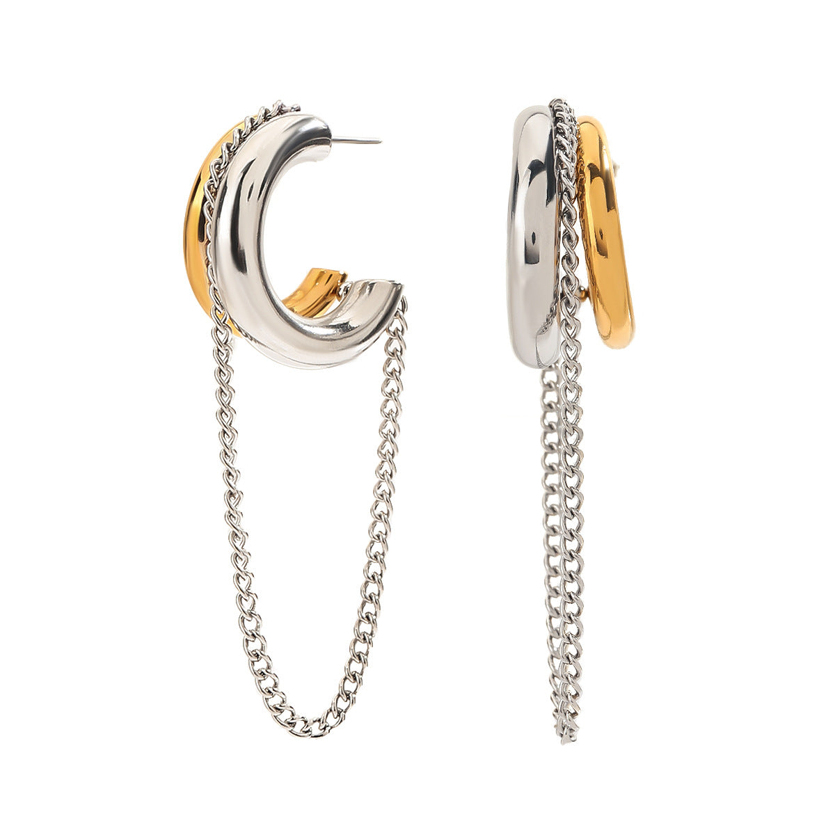 CC Logo with Tassel Drop Earrings - 18K Gold Plated Stainless Steel Dangling Earrings