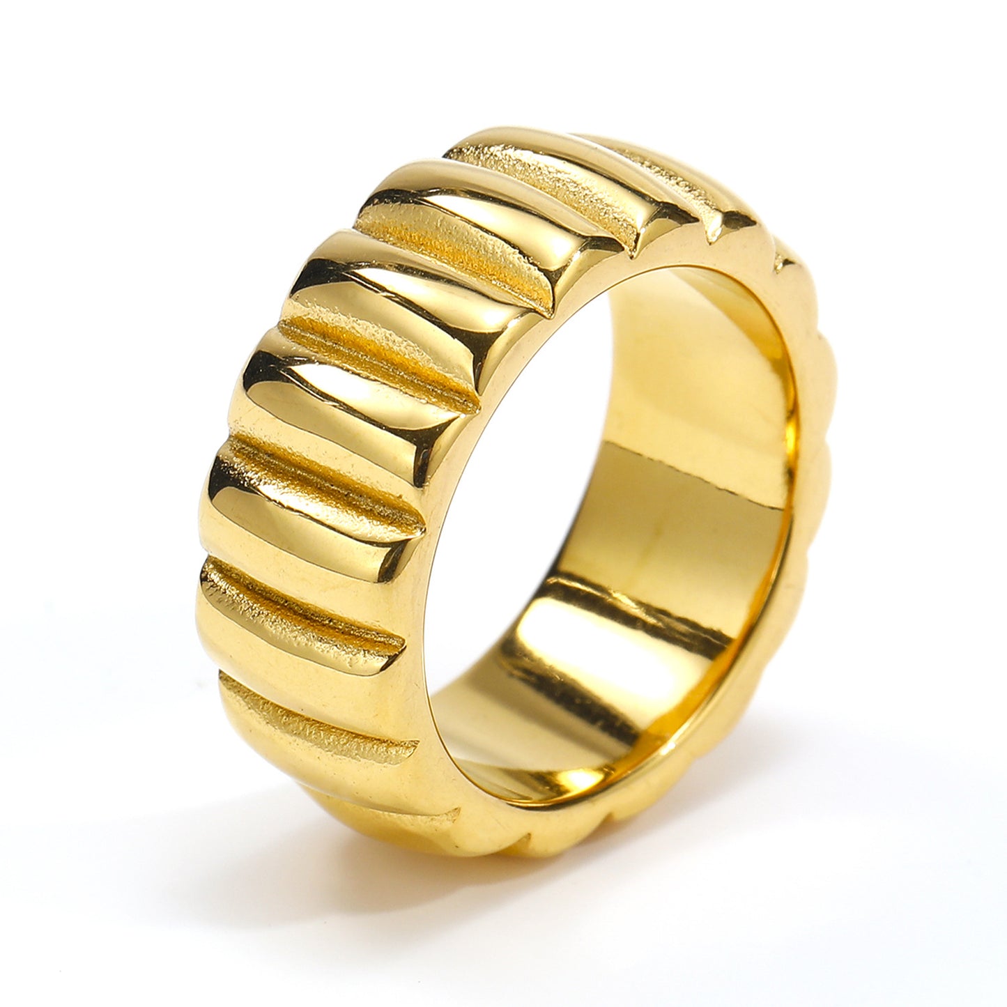 Vertical Line Textured Band Ring - Minimalist Unisex Stainless Steel Ring for Stacking