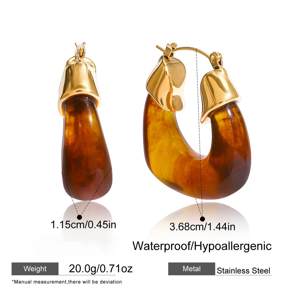 Chunky Resin Hoop Earrings for Women - 18K Gold Plated Modern Minimalist Statement