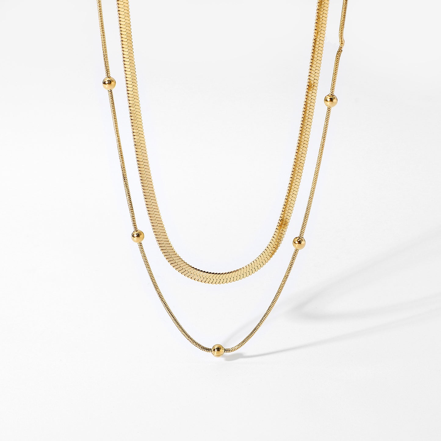 Adjustable Bead Choker Necklace - 14K Gold Plated Layered Chain for Daily Fashion