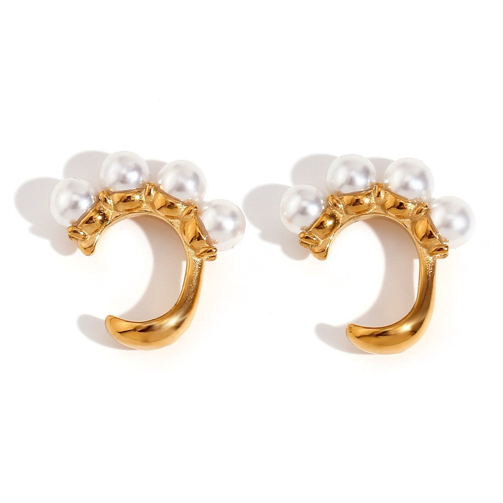 Minimalist Freshwater Pearl Stud Earrings - 18K Gold Plated Stainless Steel Fine Jewelry
