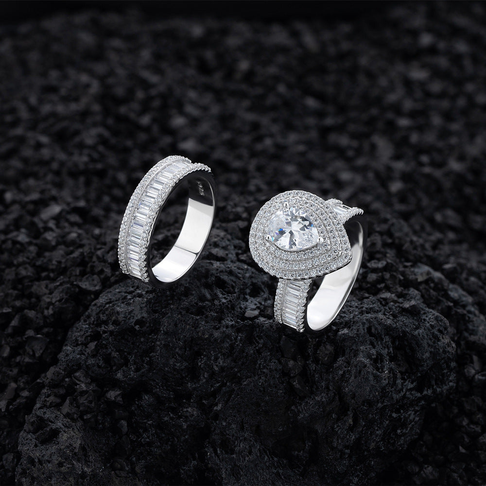 Teardrop Micro Pave Couple Rings Set – 925 Sterling Silver Women’s & Men’s Matching Rings