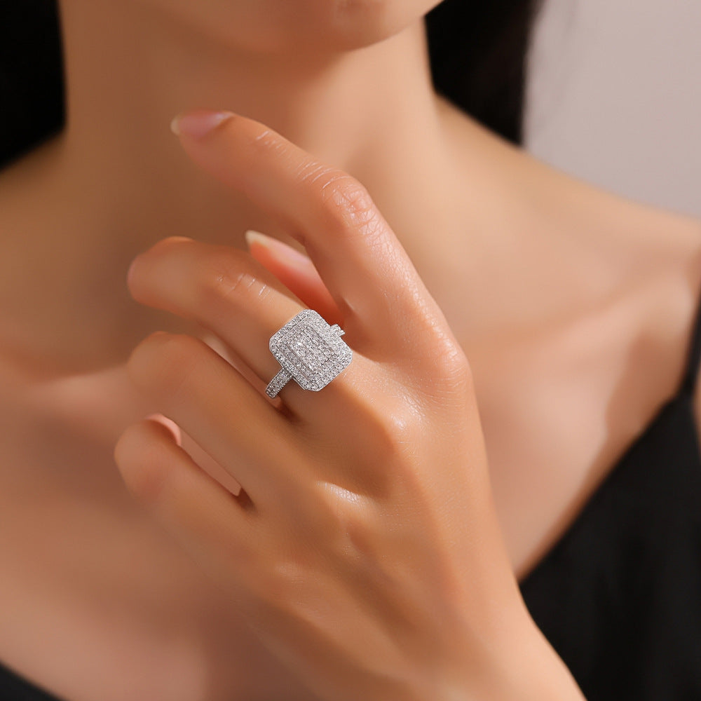 Rectangular Full Eternity Ring - Micro-Pavé Zircon Band in Solid Sterling Silver