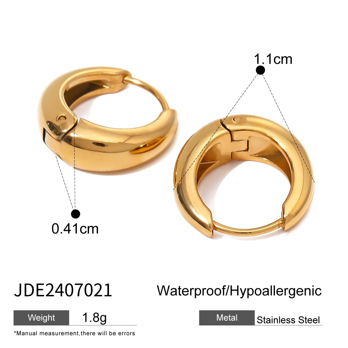 Stainless Steel Hoop Earrings – 18K Gold Titanium Steel Studs with Luxury Appeal