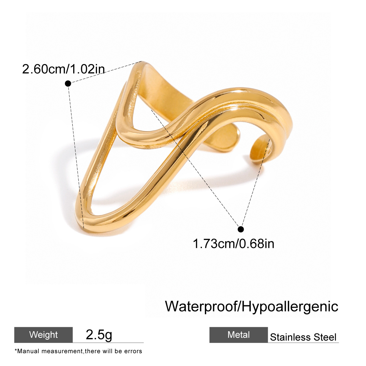 Liquid Metal Adjustable Open Ring - Sculptural Stainless Steel Statement Band