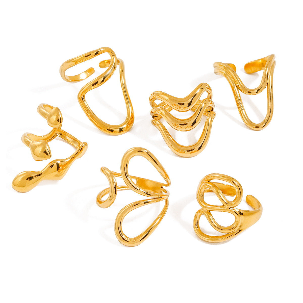 Liquid Metal Adjustable Open Ring - Sculptural Stainless Steel Statement Band