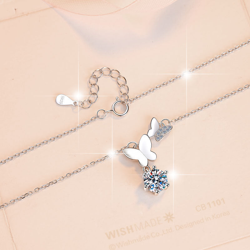 Butterfly Moissanite Pendant Necklace - 1CT Sterling Silver Nature Inspired Jewelry