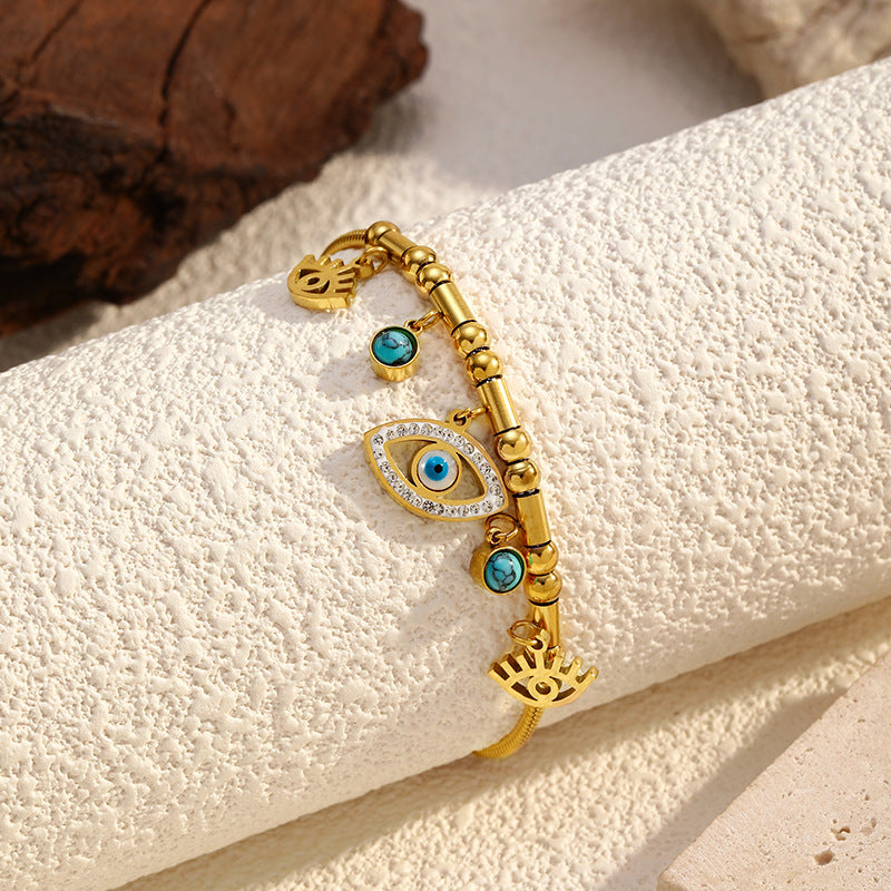 Evil Eye Protection Bracelet for Women - Delicate 18K Gold Plated Stainless Steel Chain