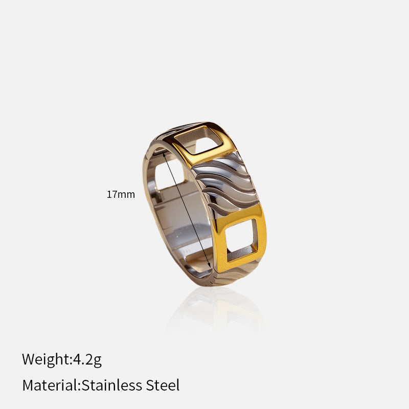 Geometric Punk Ring for Men & Women - 18K Gold Plated Stainless Steel Edgy Band