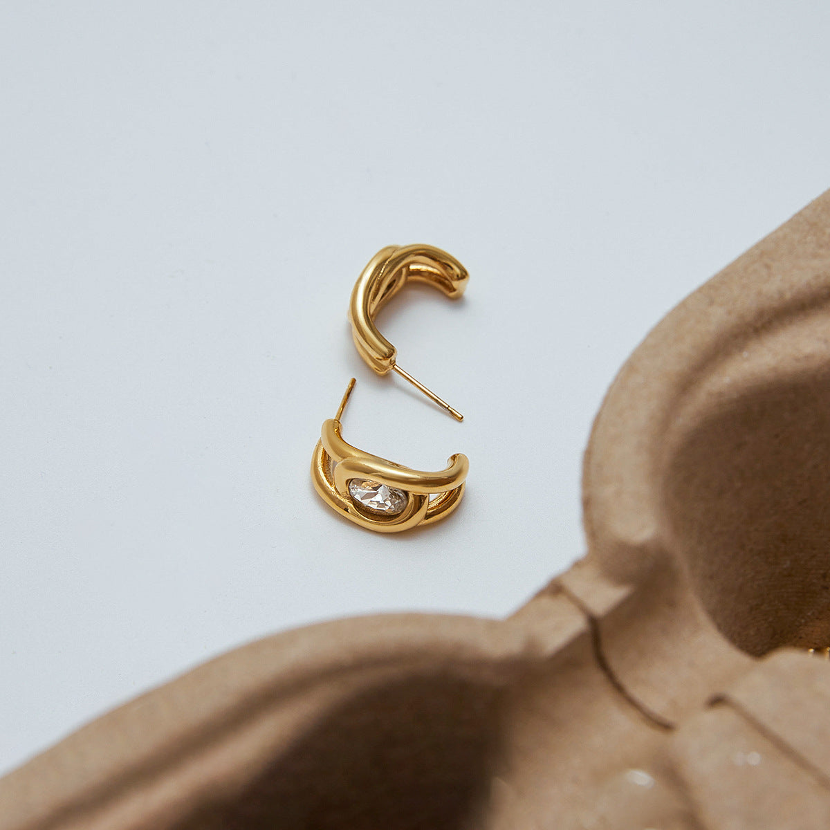 18K Gold Plated Zirconia Hoop Earrings for Women - Fadeproof Stainless Steel Classic Studs