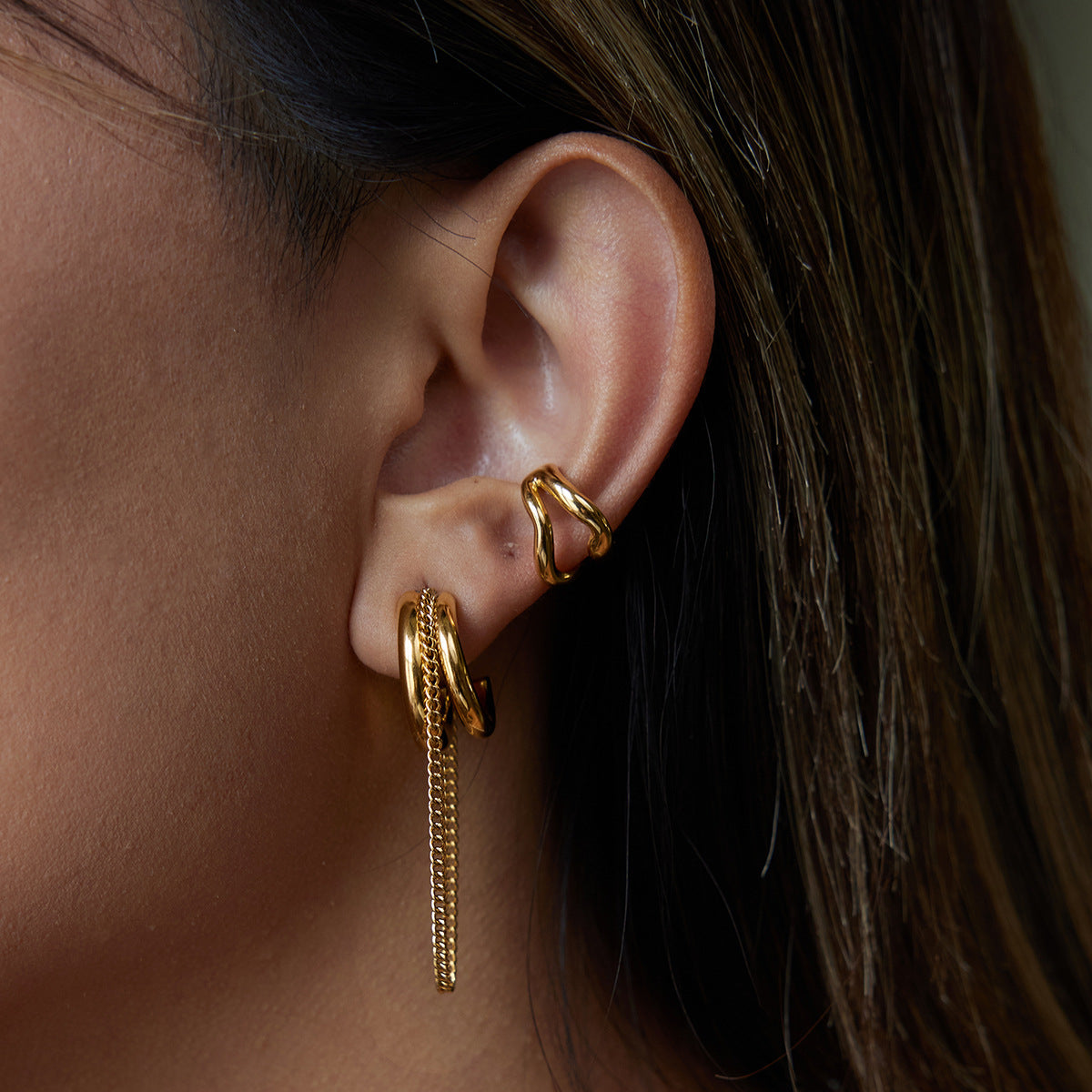 CC Logo with Tassel Drop Earrings - 18K Gold Plated Stainless Steel Dangling Earrings