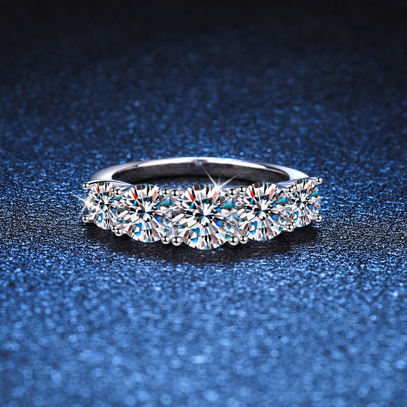 Moissanite Ring - D-Color Shared Prong Setting Sterling Silver Women's Stackable Ring