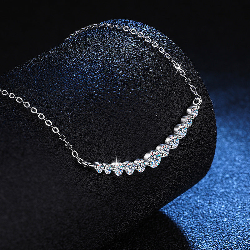 Smiling Face Pendant Necklace with 1.1CT D Color Moissanite - Sterling Silver Collarbone Chain