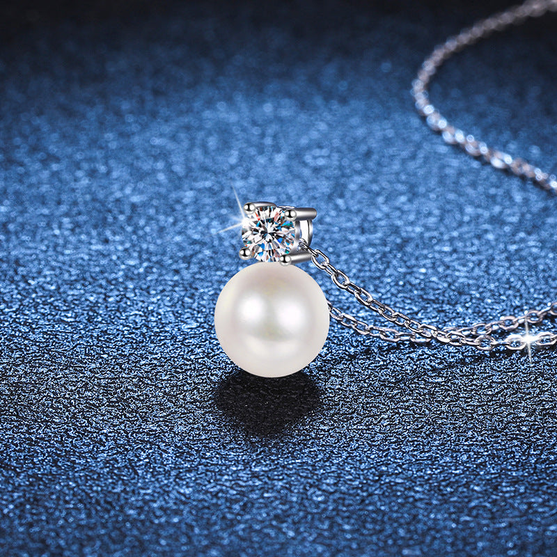 Moissanite and Pearl Y-Necklace - 0.3CT D Color with Sterling Silver Chain | Korean Minimalist