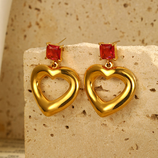 Gold Plated Heart Stud Earrings - Sparkling Zircon Minimalist Earrings for Women, Hypoallergenic Stainless Steel