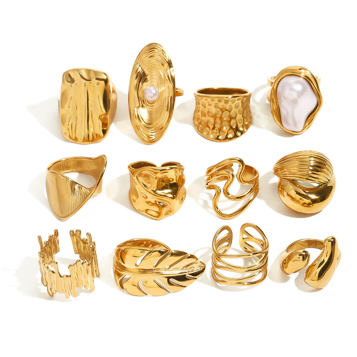 18K Gold Stainless Steel Geometric Statement Ring – Titanium Fashion Band