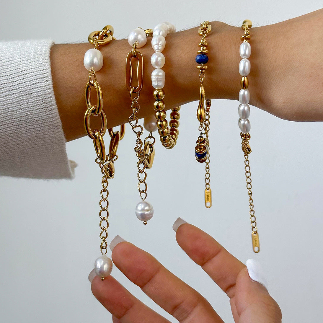 Dainty Pearl Bracelet with Stainless Steel Chain - Tarnish-Free Stacking Bracelet for Women, Minimalist Luxury Jewelry