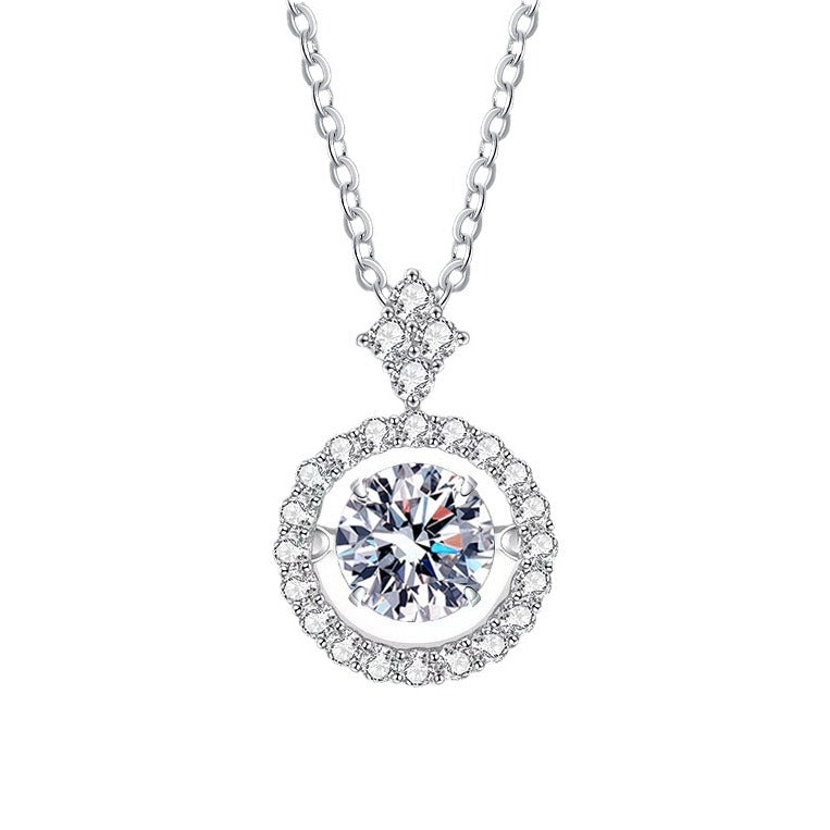 Dancing Heart Pendant Necklace with Sparkling Moissanite - Moving Floating Sterling Silver Chain