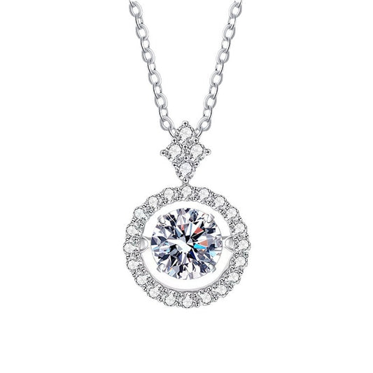 Dancing Heart Pendant Necklace with Sparkling Moissanite - Moving Floating Sterling Silver Chain