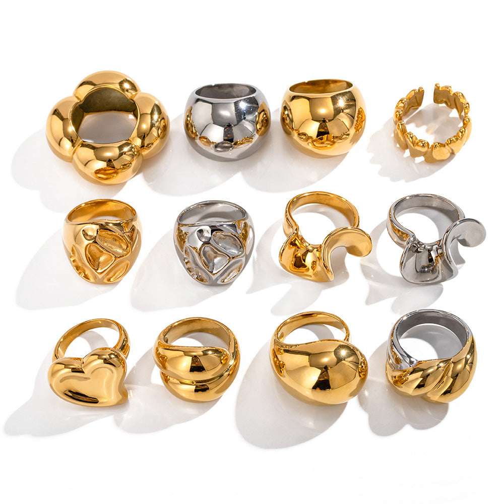 Geometric Statement Ring in 18k Gold Plated Stainless Steel - Bold Luxurious Cocktail Ring