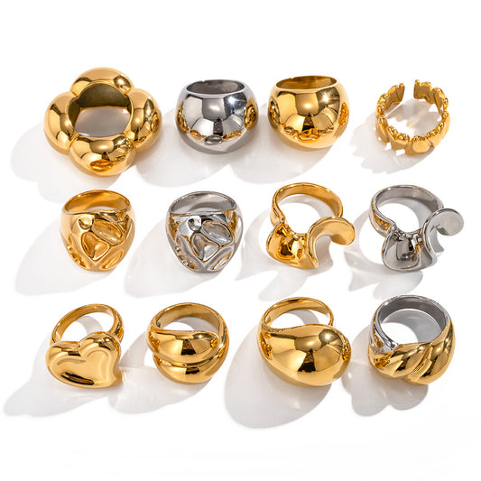 Geometric Statement Ring in 18k Gold Plated Stainless Steel - Bold Luxurious Cocktail Ring